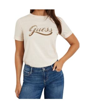 Guess t-shirt W4YI09 JA914  G1E0 beżowy XS Kolor beżowy Rozmiar1 XS