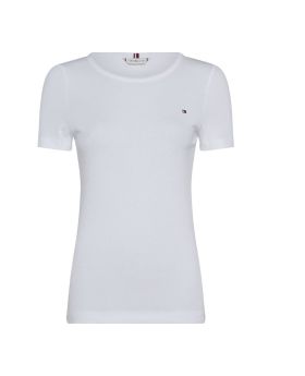 Tommy Hilfiger t-shirt Ess Skinny Open-NK RIB Top ss biały L Kolor biały Rozmiar1 L